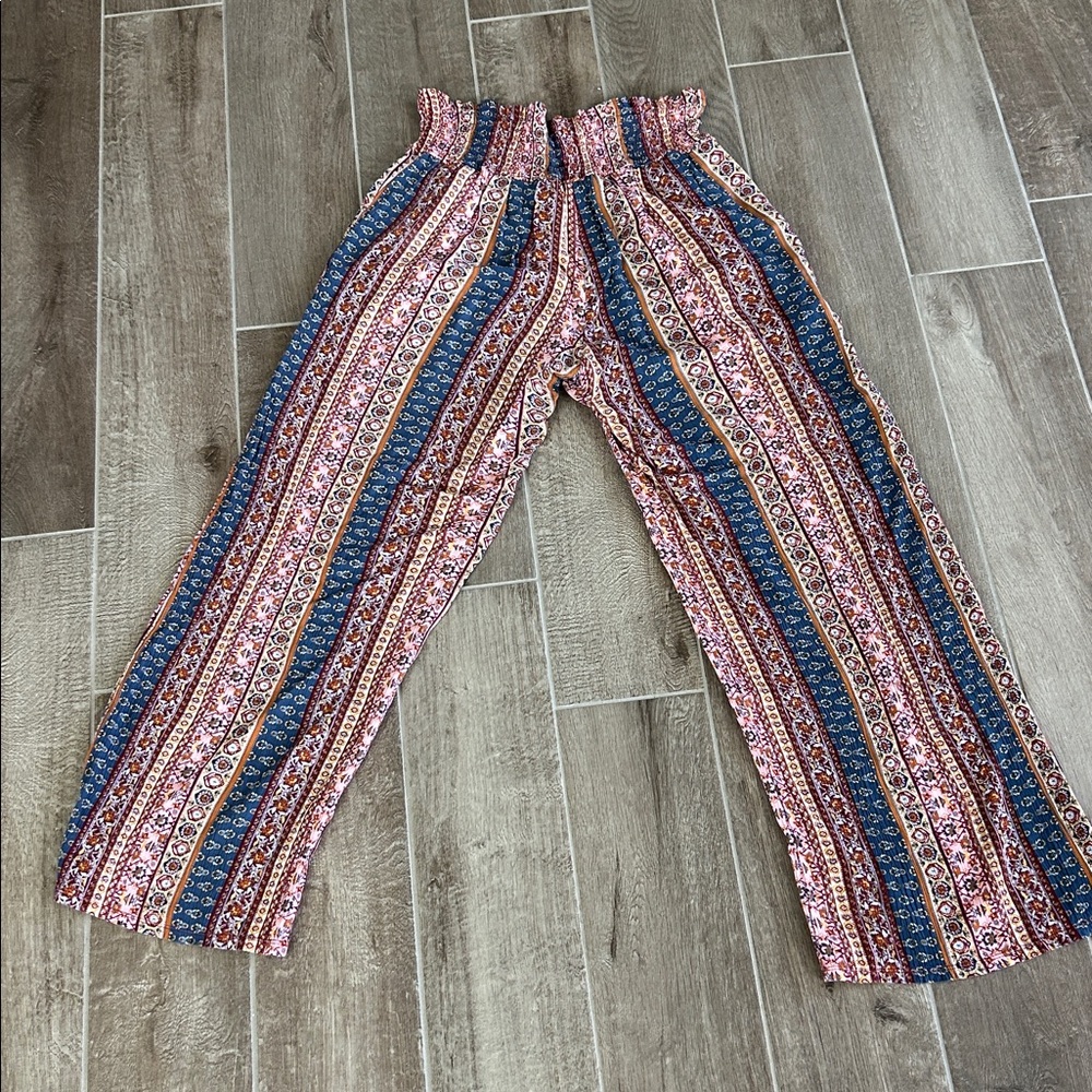 Three Dots Women’s Multicolor Floral Harem Pants Size Large Boho Wide-Leg Loung - Picture 4 of 5